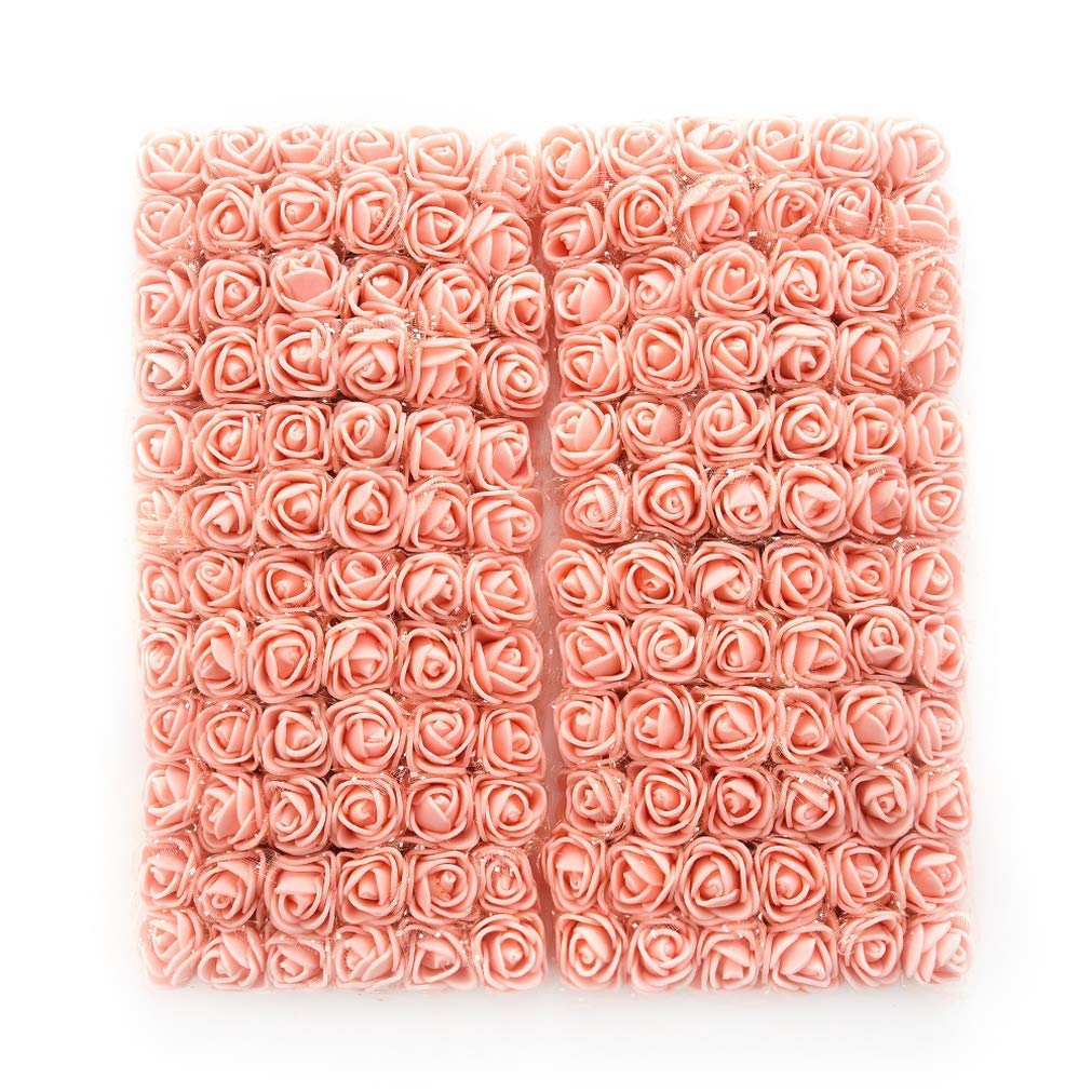 ALEVAN 2 Cm mini Fake Rose Flower Heads Design mini Foam Artificial Roses DIY Wedding Flowers Accessories Make Bridal Hairclip,Headbands,Party Baby (Peach, 72)-image-23