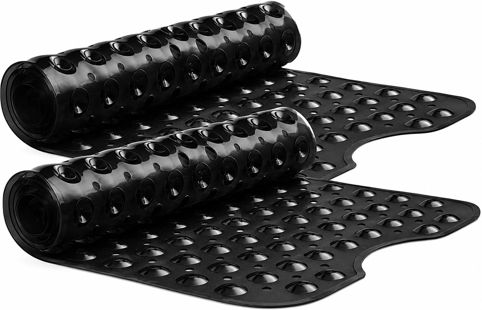 Hafaa Bath Mat Non Slip Anti Mould Rubber (2 Pack) Shower Mat - Square Bathroom Mats 70x38cm with Strong Suction Cups Grip and Drain Holes - Soft Touch Machine Washable Bathtub Mat (Black)