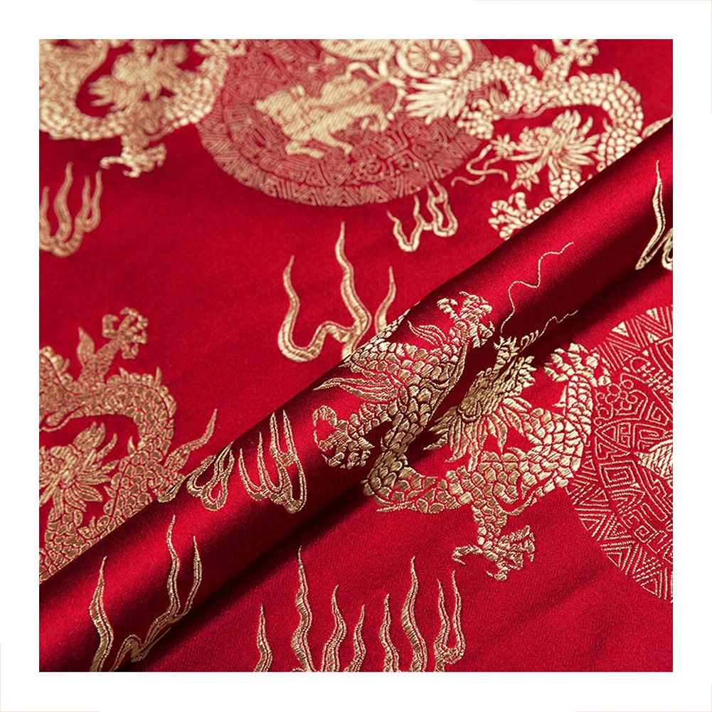 GOONSDS Chinese Satin Faux Silk Fabric Brocade Dress Clothes Cheongsam Tang Suit DIY Retro 75Cmx50cm,E