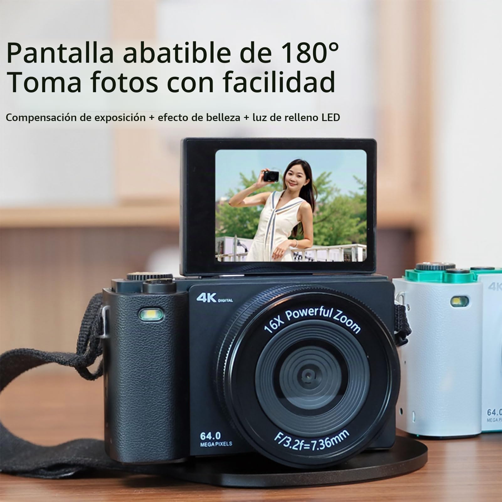 Andoer Cámara Digital 64MP para Vlogging, Zoom Óptico 16X, Pantalla IPS de 2.8 Pulgadas, MP3, Self-Timer, Ráfaga, Ángulos de Visión Amplios con Zoom Óptico 16X para Conciertos, Vida (Negro)