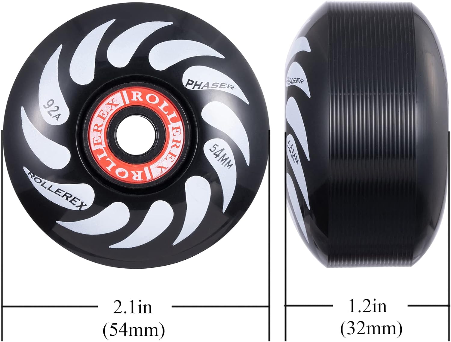 Rollerex Phaser 92A 54mm Skateboard Wheels 4-Pack with Optional Bearings Set – Durable 32mm Width Cruiser Wheels for Skateboards – Smooth Ride & Easy Installation