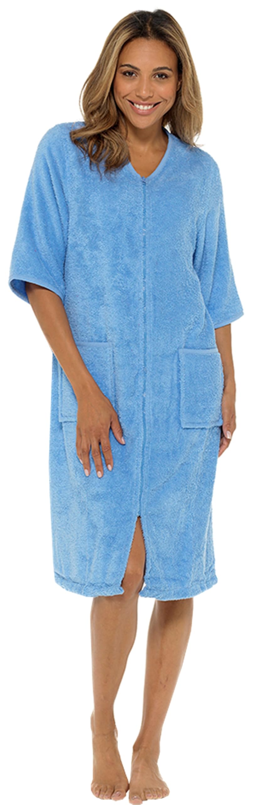 Brandbuys Women's Lilac Zipped (No Belt) Terry Towelling Cotton Dressing Gown Bathrobe Highly Absorbent Hooded And Shawl Towel Bath Wrap (20-22, )