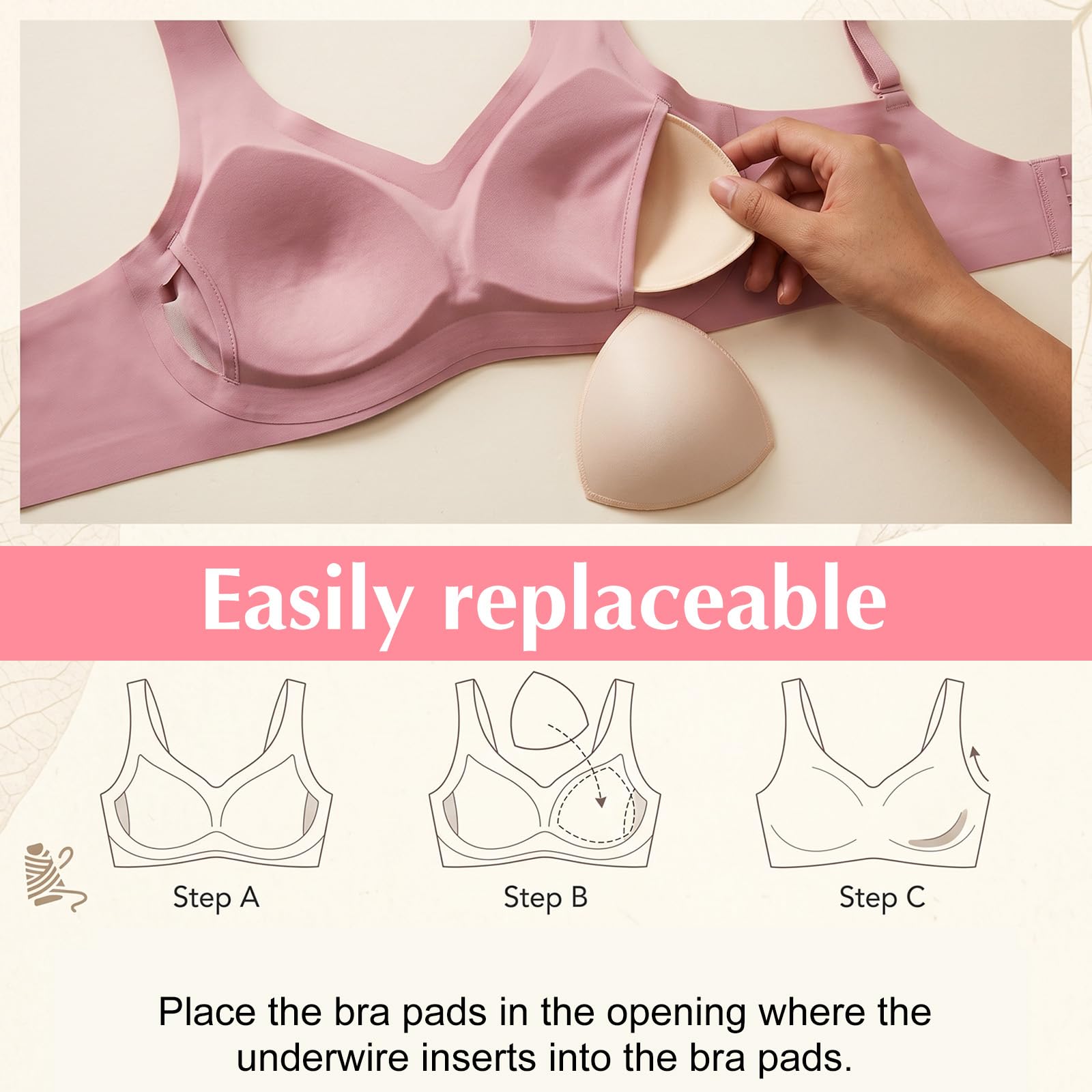 4 Paar Dreieck BH-Einlagen, Atmungsaktive BH Polster Einlagen, Abnehmbare BH Pads Push Up, Kantenvernähte BH Cups zum Einnähen, Silhouette-Verstärker, für Damen Bikini Sport-Bhs Bademode (13*12.5cm)