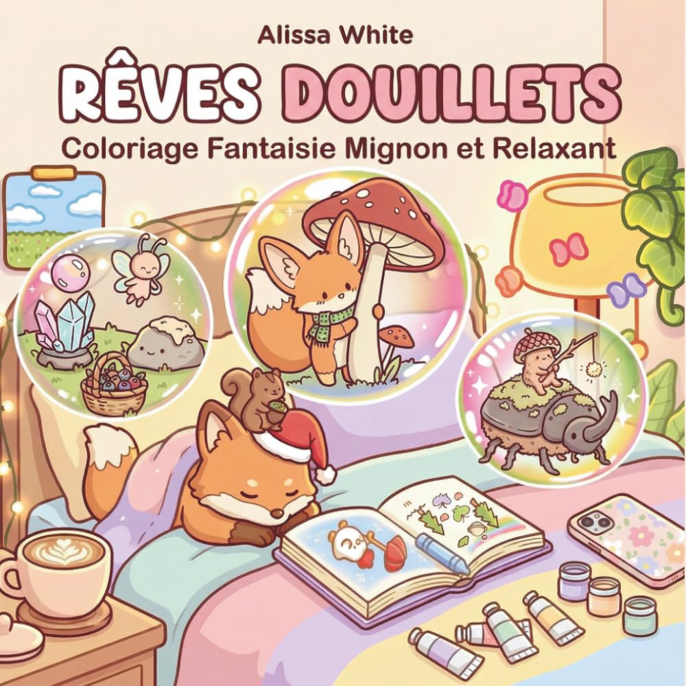 Rêves Douillets - Coloriage Fantaisie Mignon et Relaxant: Livre de coloriage avec animaux kawaii et univers magique cosy pour adultes et adolescents - ... idéal pour se détendre et réduire le stress