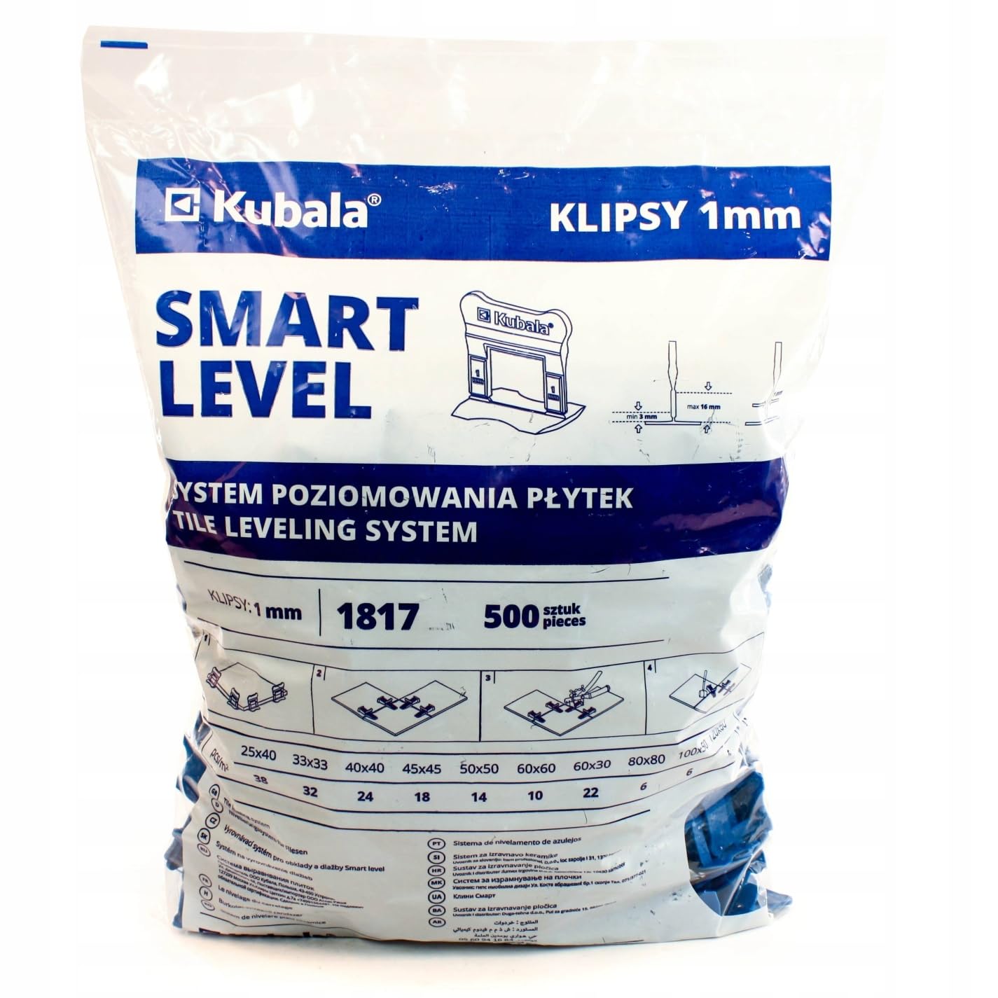 KUBALA SMART LEVEL KLIPSY DO POZIOMOWANIA PŁYTEK 1MM ZESTAW 1500 SZTUK