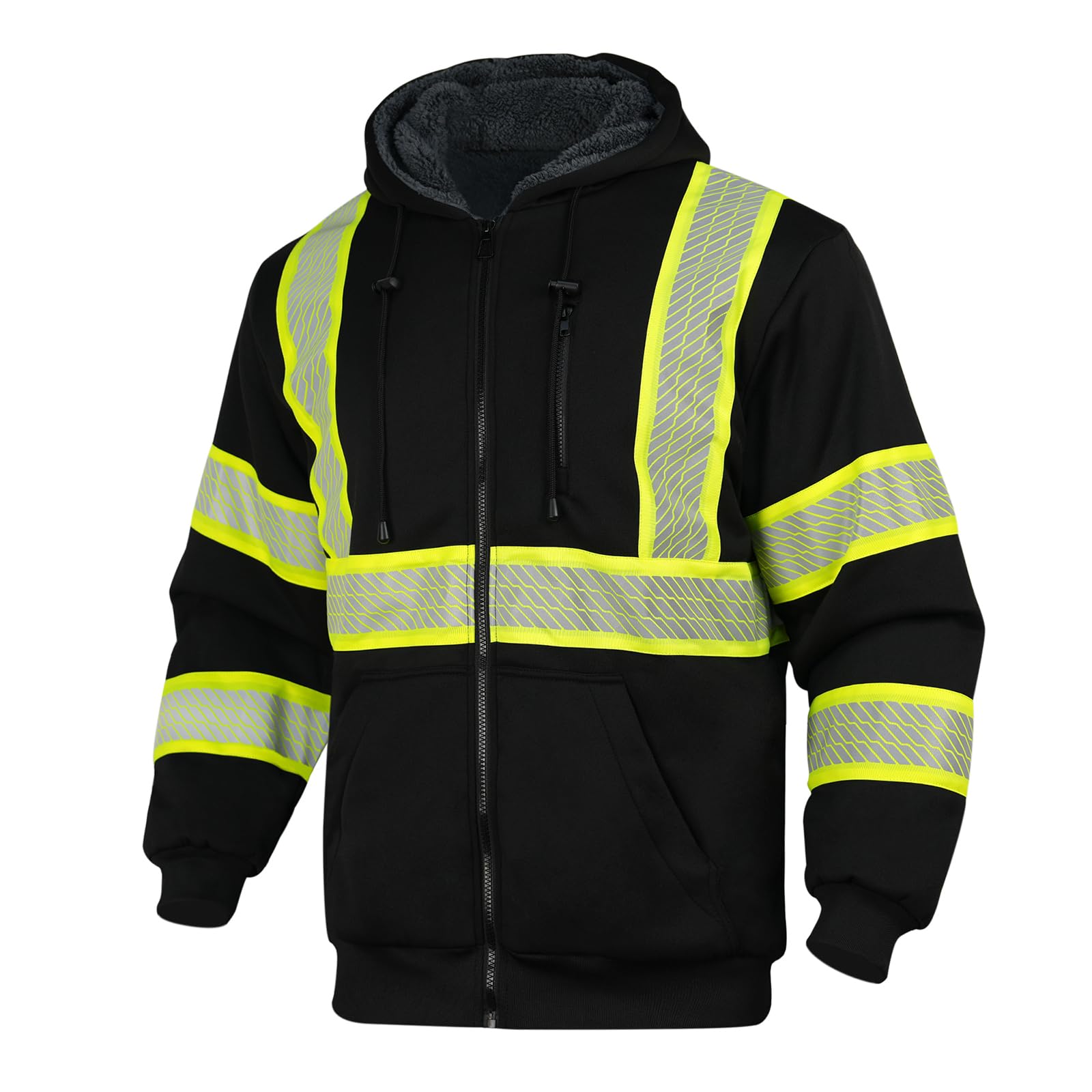 Hi Vis Hoodie Reflective Safety Jacket for Men,Class 3 High Visibility Sweatshirt Zipper for Work Construction