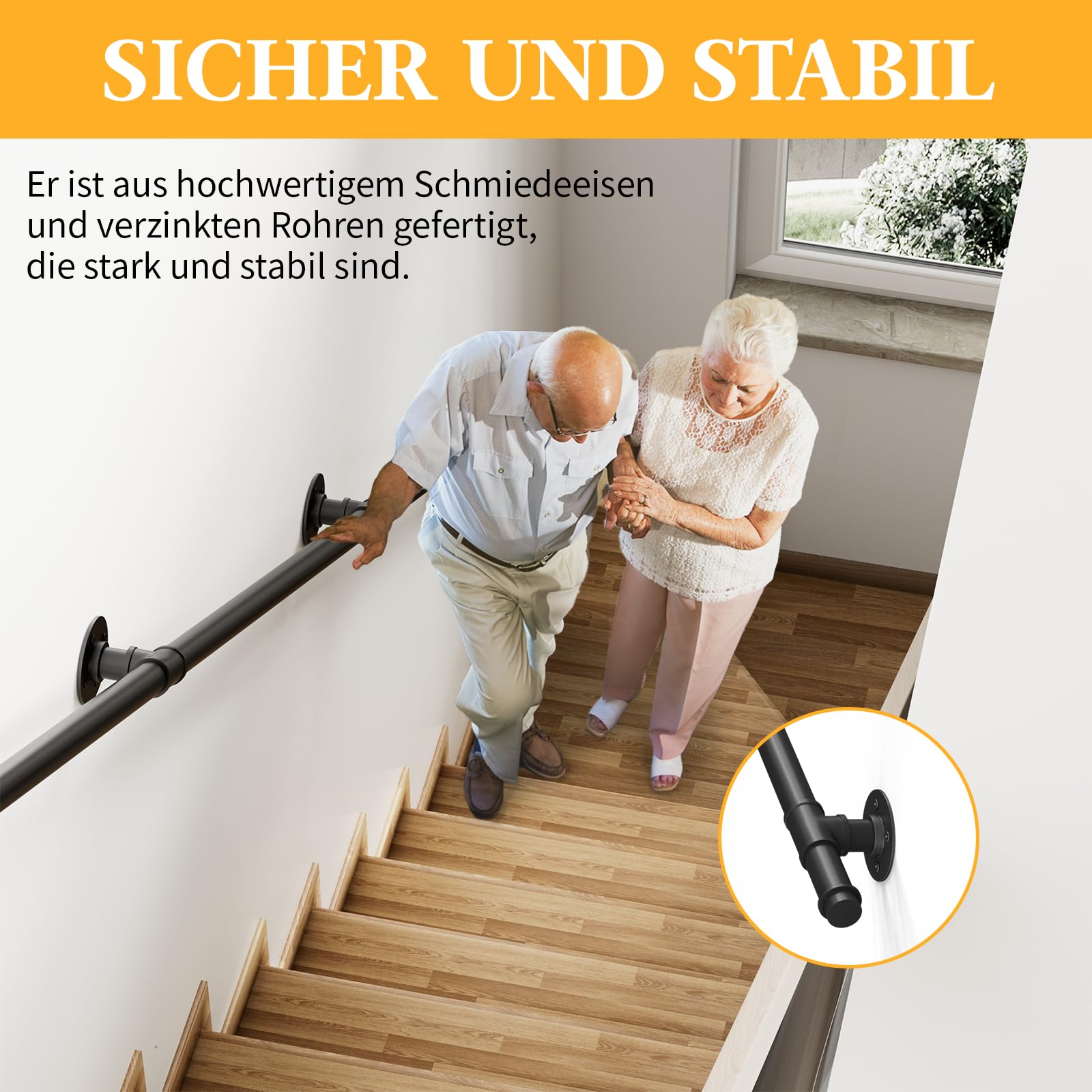 ROTHLEY Treppengeländer Set 2,5 M - Innenhandlauf Aus Stahl, Ø 4,1 Cm, Pulverbeschichtet, Komplett Mit Halterungen