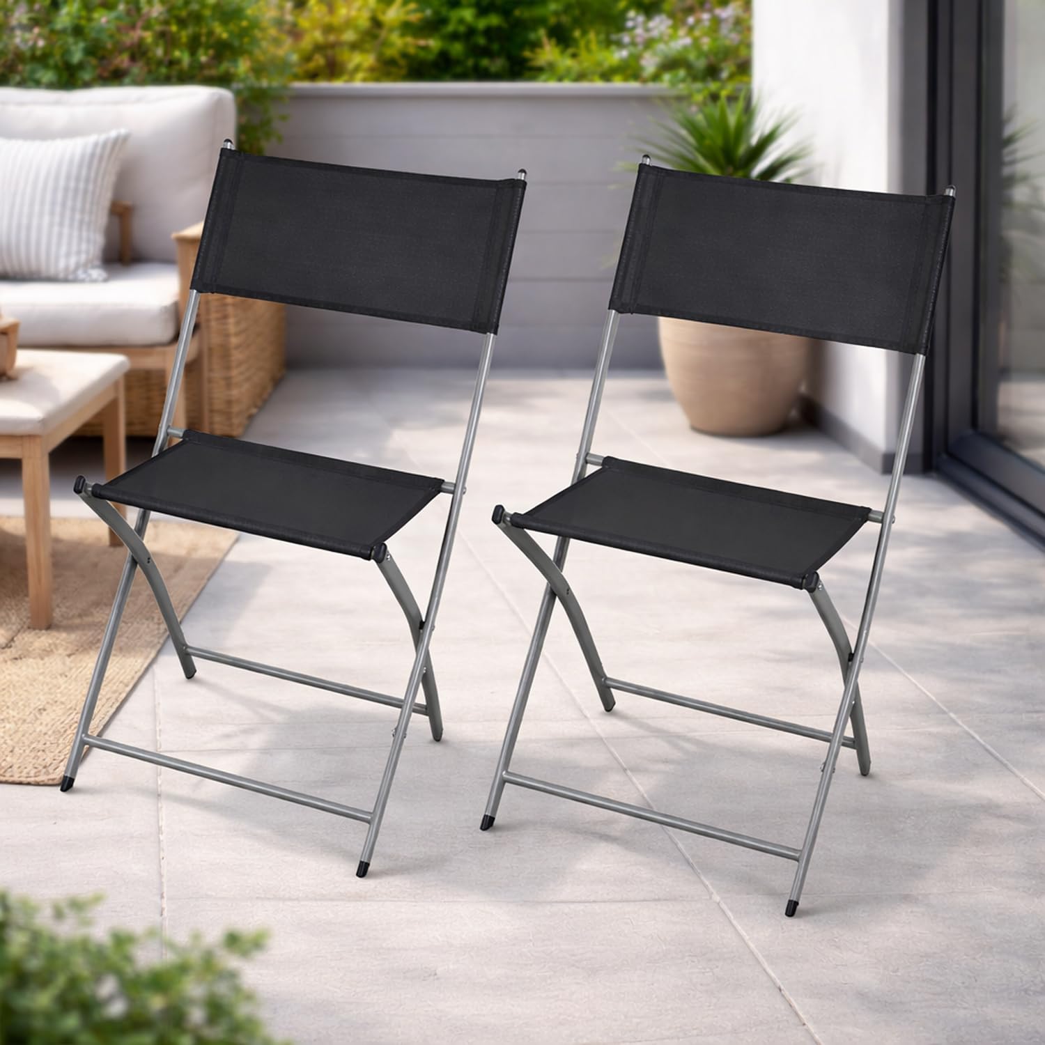 Mojawo 2er Set Gartenstuhl Hochlehner klappbar Klappstuhl Outdoorstuhl Campingstuhl Stahl pulverbeschichtet wetterfest Anthrazit platzsparend