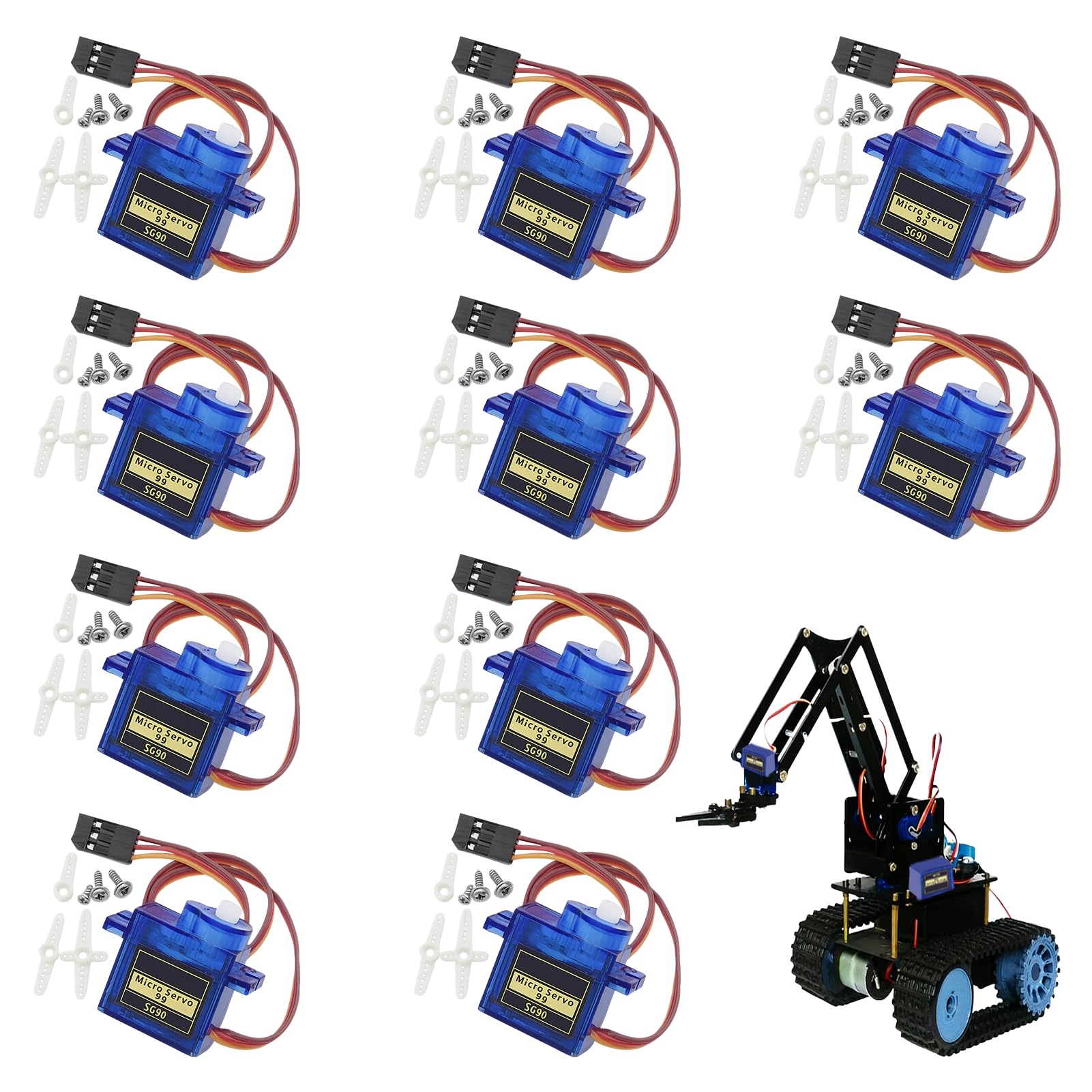 10 Pcs SG90 Servo Motor, SG90 9G Micro Servo Kit for RC Robot Arm Helicopter Airplane Remote Control, Metal Geared Motor Kit, Compatible with Arduino