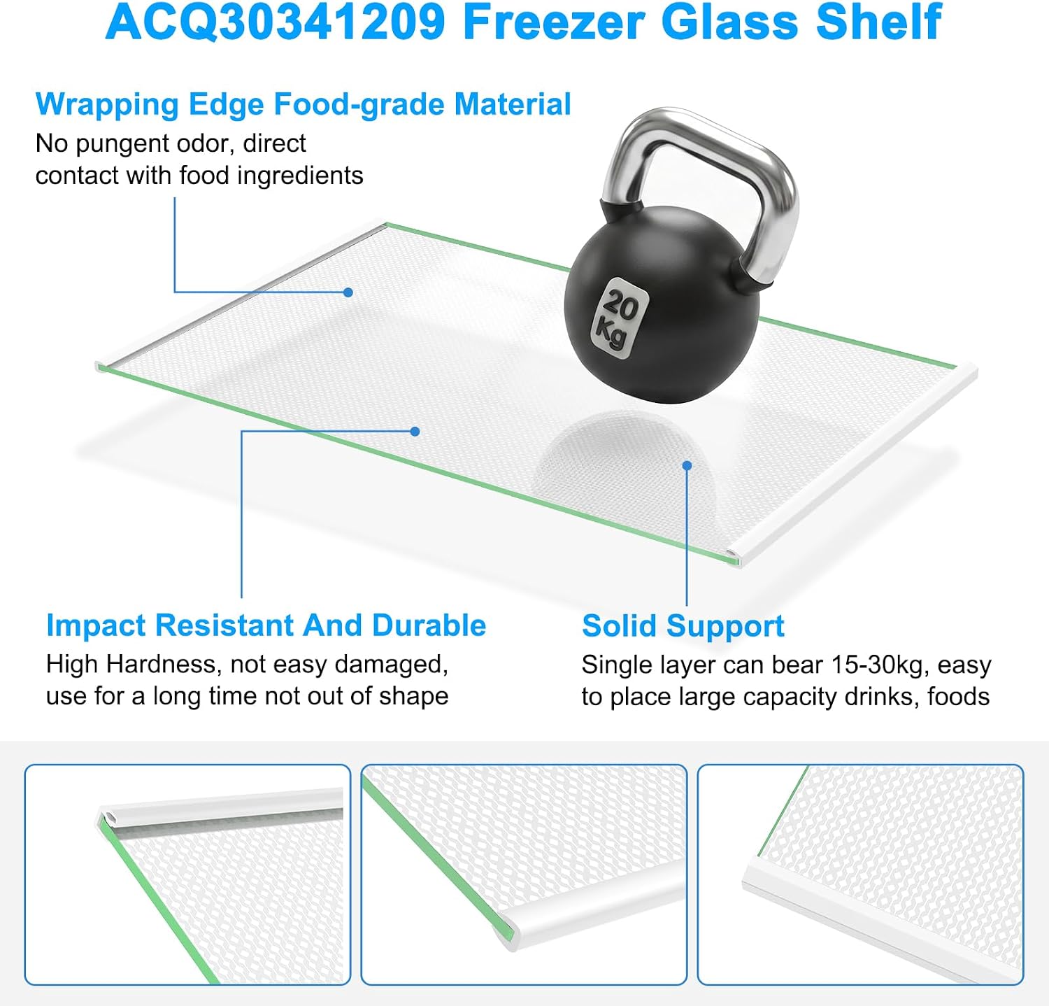 Upgraded ACQ30341209 LRSXS2706S LHSXS2706S LRSXS2706V Freezer Shelf Replacement Compatible with LG Refrigerator Glass Shelf LRSXS2706B LRSXS2706W LG Freezer Drawer Cover Parts AP7177420 PS16661522