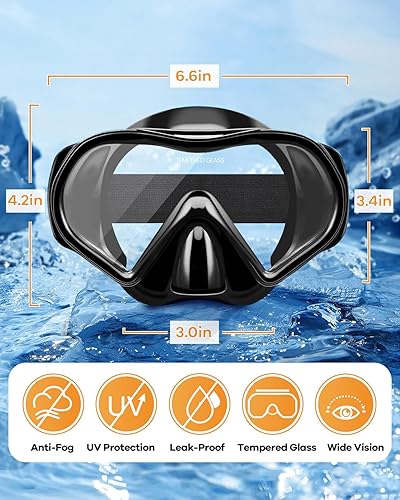 Miniatura 4 de Aegend Diving Mask for Adult Youth Diver, Anti-Fog Anti-UV Wide View Snorkel Mask for Scuba Diving Swimming Snorkeling Paquete de 1 negro,Paquete de