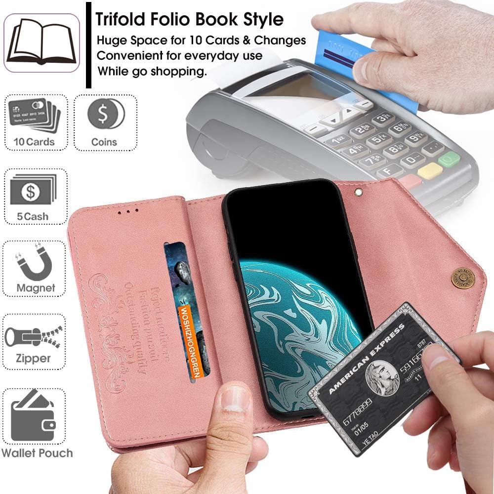 Auker Galaxy Note 20 Wallet Case with Crossbody Strap for Women, Folio Flip Leather 9 Card Holder Flip Kickstand Magnetic Pocket Wallet Case Clutch Zipper Purse Case Shoulder Bag for Samsung Note20