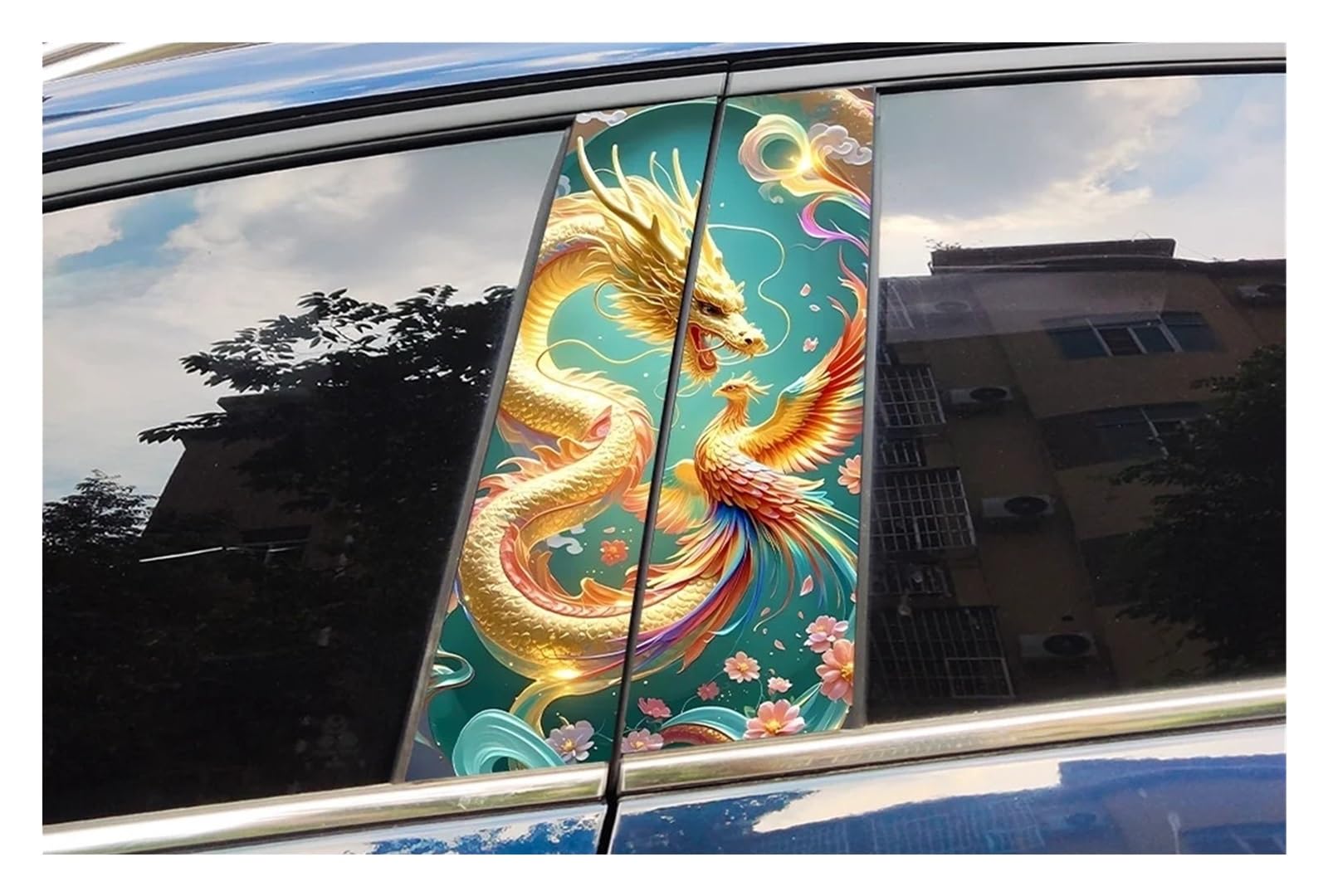 Dragon and Phoenix Car Stickers Waterproof Auto B Pillar Decals Accessorie