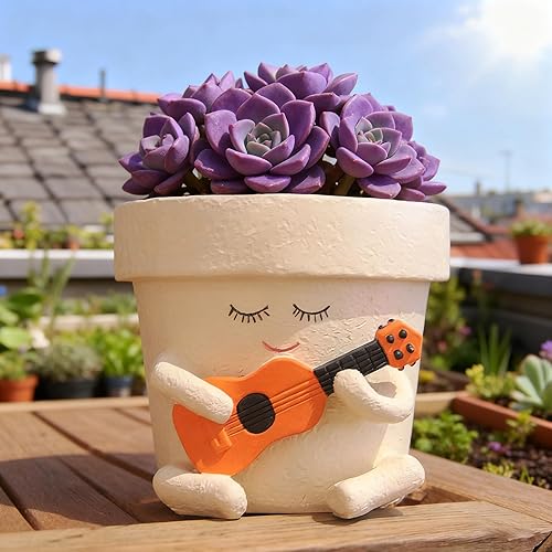 Miniatura 3 de Lindas macetas de resina de 4 pulgadas para plantas de cabeza para cadena de perlas, macetas únicas para guitarras suculentas para plantas de