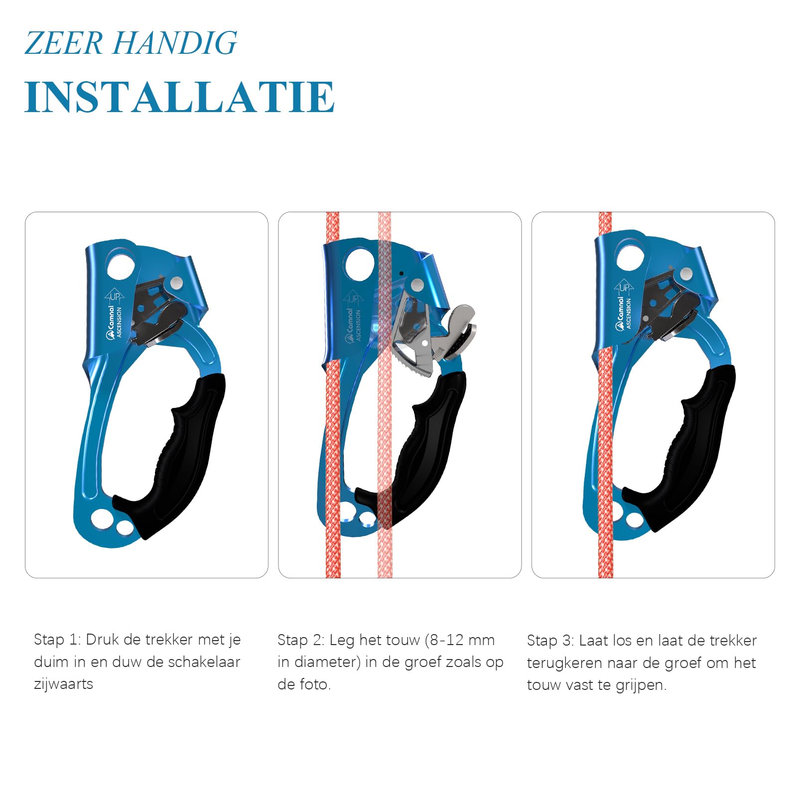 Kletteraufsteiger, UIAA- und CE-zertifizierter Aufsteiger mit Griff, für Seile von 8 bis 13 mm Durchmesser, für Arbeiten an Felsen, Bäumen und in der Höhe