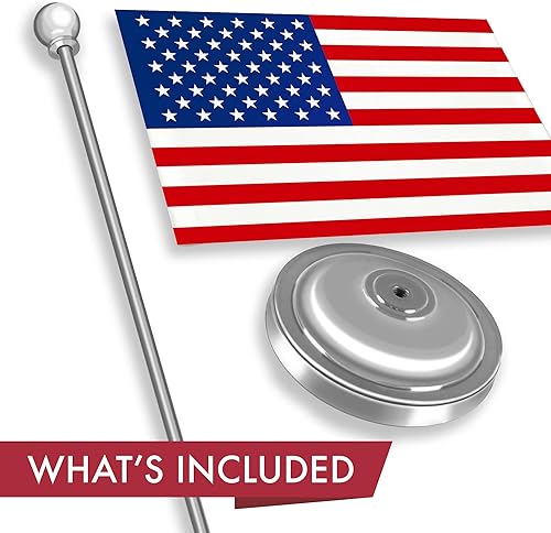 Miniatura 2 de G128 Juego de banderas de escritorio de lujo de Estados Unidos, 8.5 x 5.5 pulgadas, poliéster 300D impreso, con cúpula y base plateadas, poste de