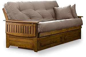 Nirvana Futons Brentwood Tray Arm Futon Frame, Drawers, and Microfiber Khaki Mattress...