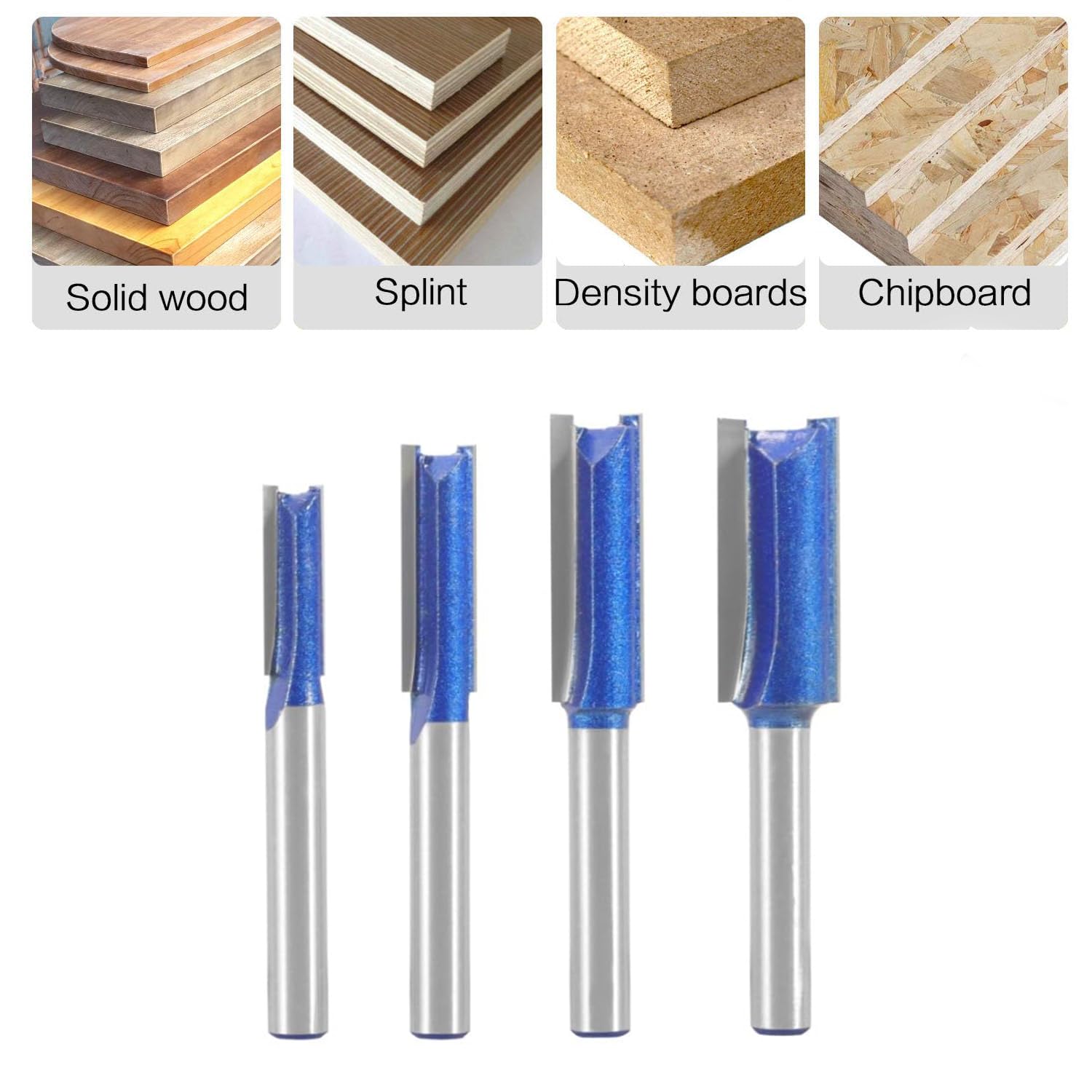 Brocas profesionales rectas de doble flauta, juego de brocas de fresadora de corte empotrado, diámetro de corte respectivamente 1/2", 1/4", 3/8", 5/16"