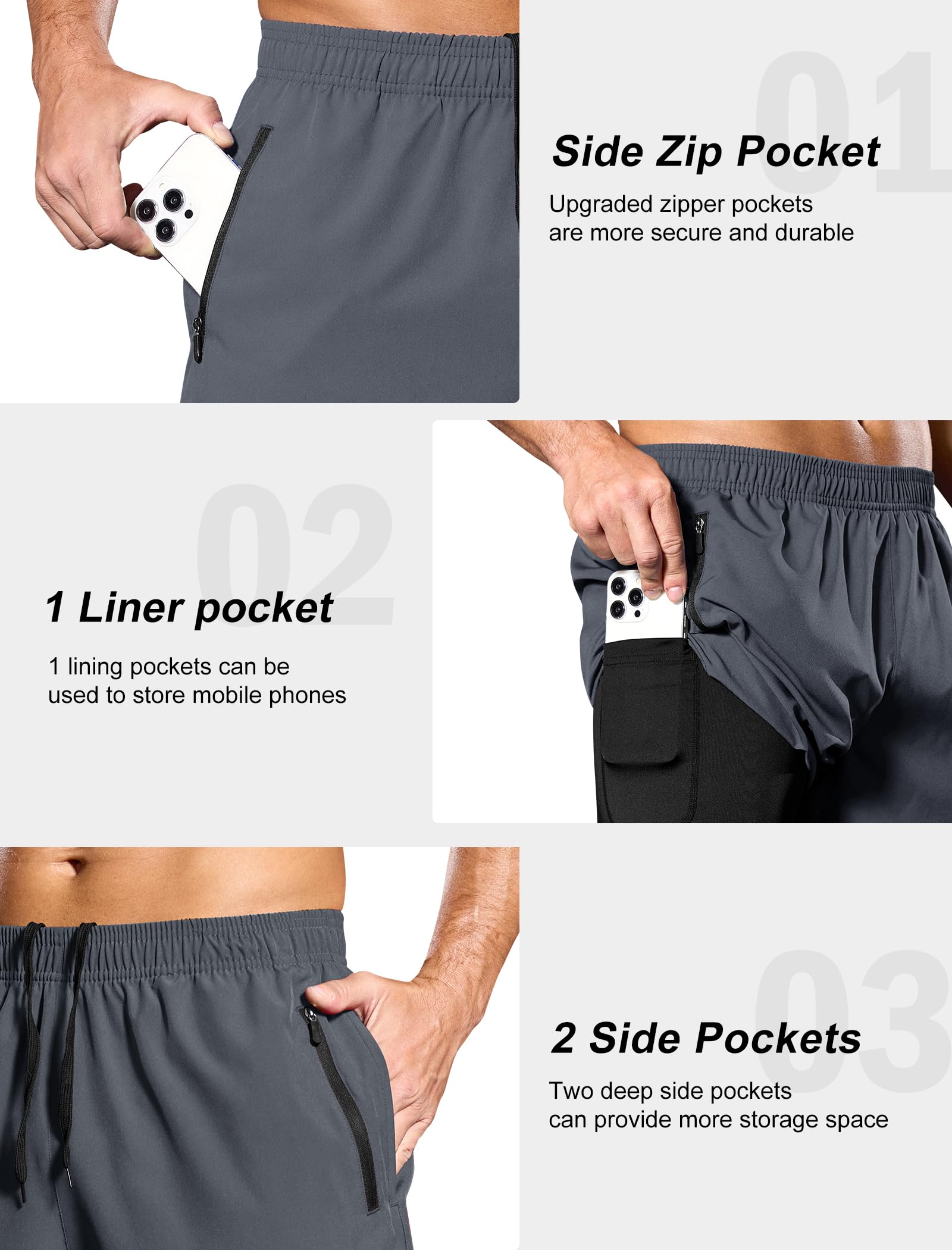 SILKWORLD Pantalones cortos de correr 2 en 1 para hombre, de 7 pulgadas, para entrenamiento, gimnasio, atléticos, de secado rápido, ligeros, con bolsillos