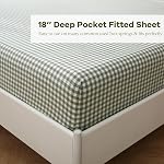 Sage Green White Plaid Ruffle Gingham Sheets Queen Size 4-Piece Set, 300TC 100% Yarn Dyed Cotton Sheets 18 in Deep Pocket Decorative Bedding (Sage Green/White Plaid, Queen)