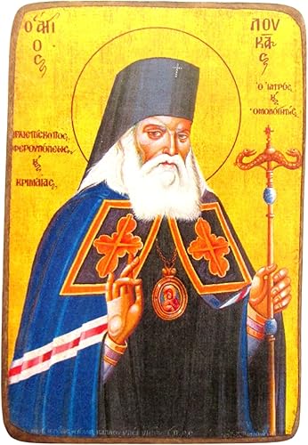 Icono de madera griego ortodoxo cristiano de madera de San Lucas Lucas A0