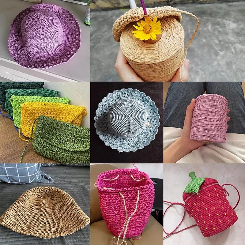 YUWEN Paille De Raphia Naturel 280-300 Mètres/Rouleau De Fil Pour Tricot à La Main Chapeau Au Crochet Sac à Main Coussin Paniers Matériel De Tricot Fil Coloré