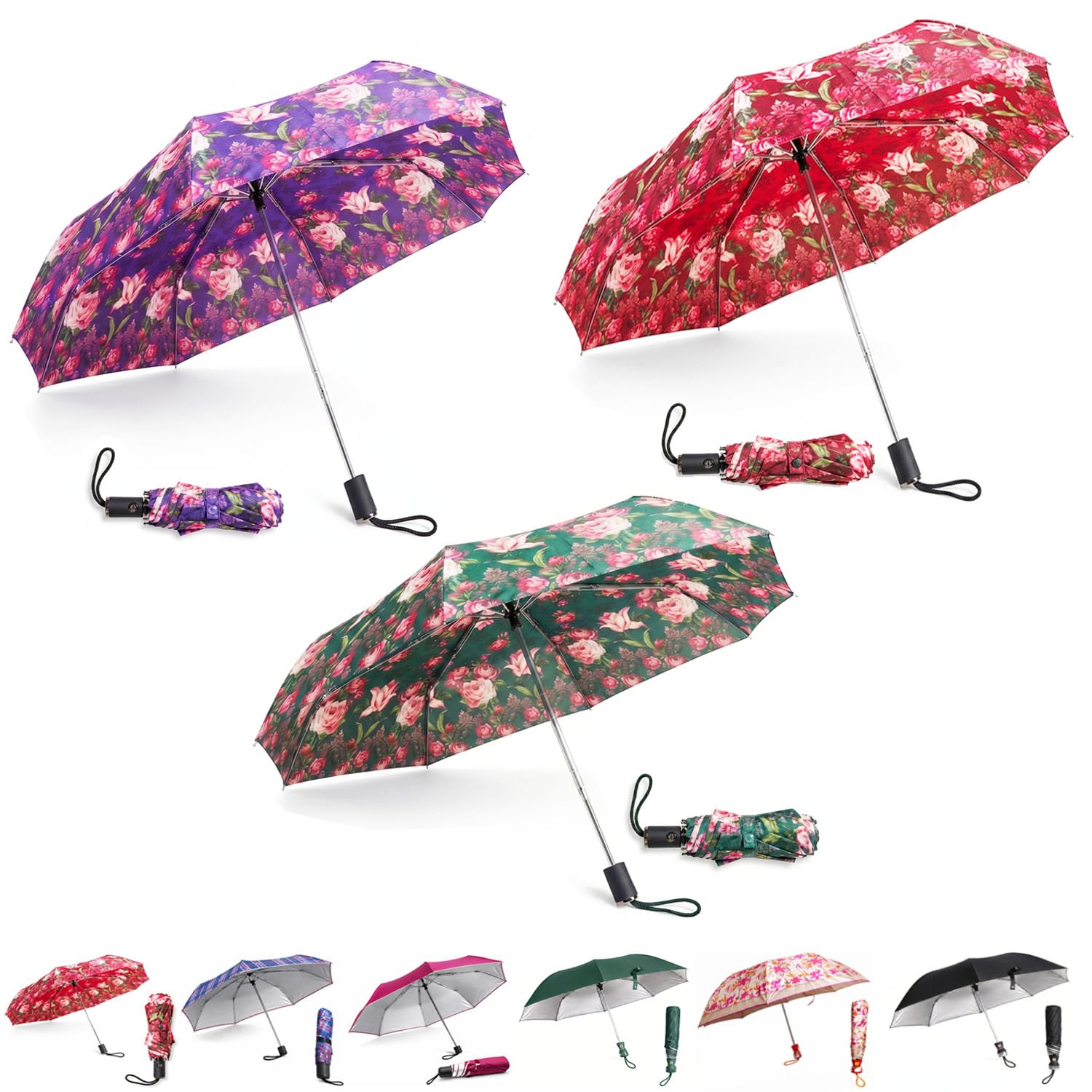 Lightweight Folding Umbrellas for Men & Women | One-Touch Auto Open & Close | Compact Folding Design | Umbrellas for Rain, Sun, Travel, Office & Outdoors-image-31