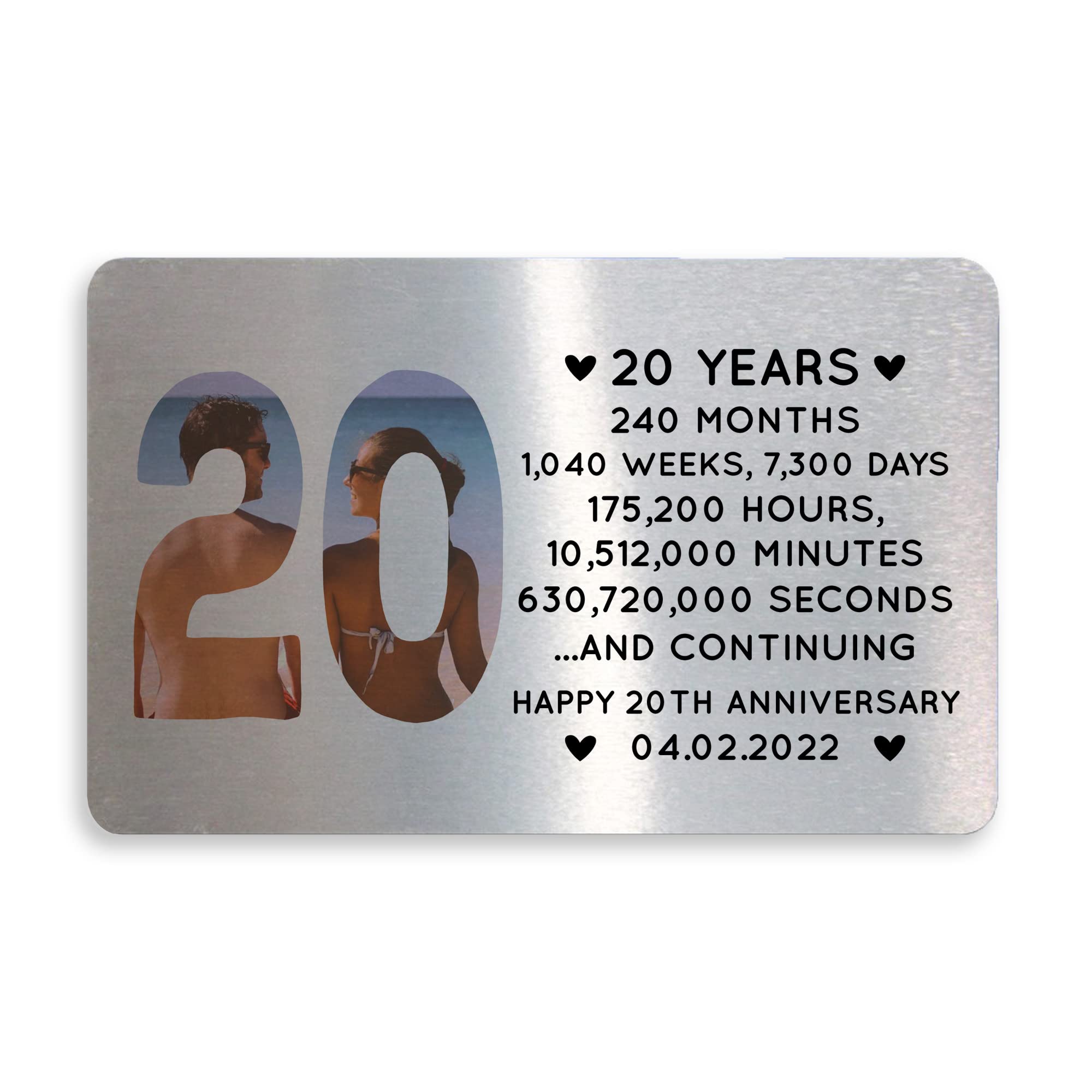 20th Anniversary Personalised Metal Card Perfect For Husband Wife Him Her Gift