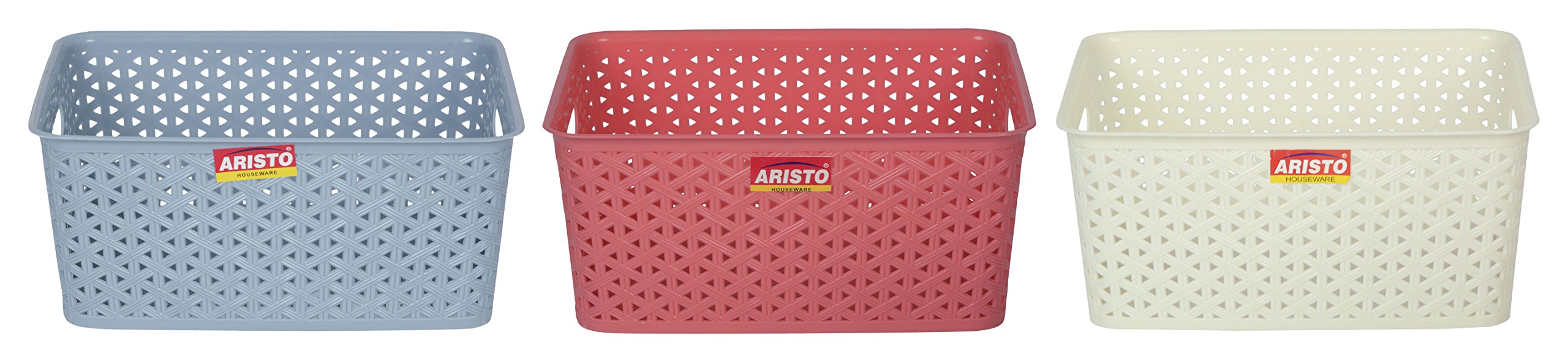 Aristo Multipurpose Rectangular Tapered Hollow Mesh Storage Basket (Combo of 3) Multi Colour, (27 x 21.5 x 13 cm)-image-15