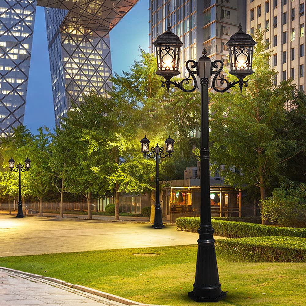 Farola de Exterior de 2 Luces, farola Impermeable de Poste Alto de Aluminio, luz de césped Tradicional Victoria, Columna Decorativa de jardín L, Negra - Altura 320 cm,Black-Height 320cm