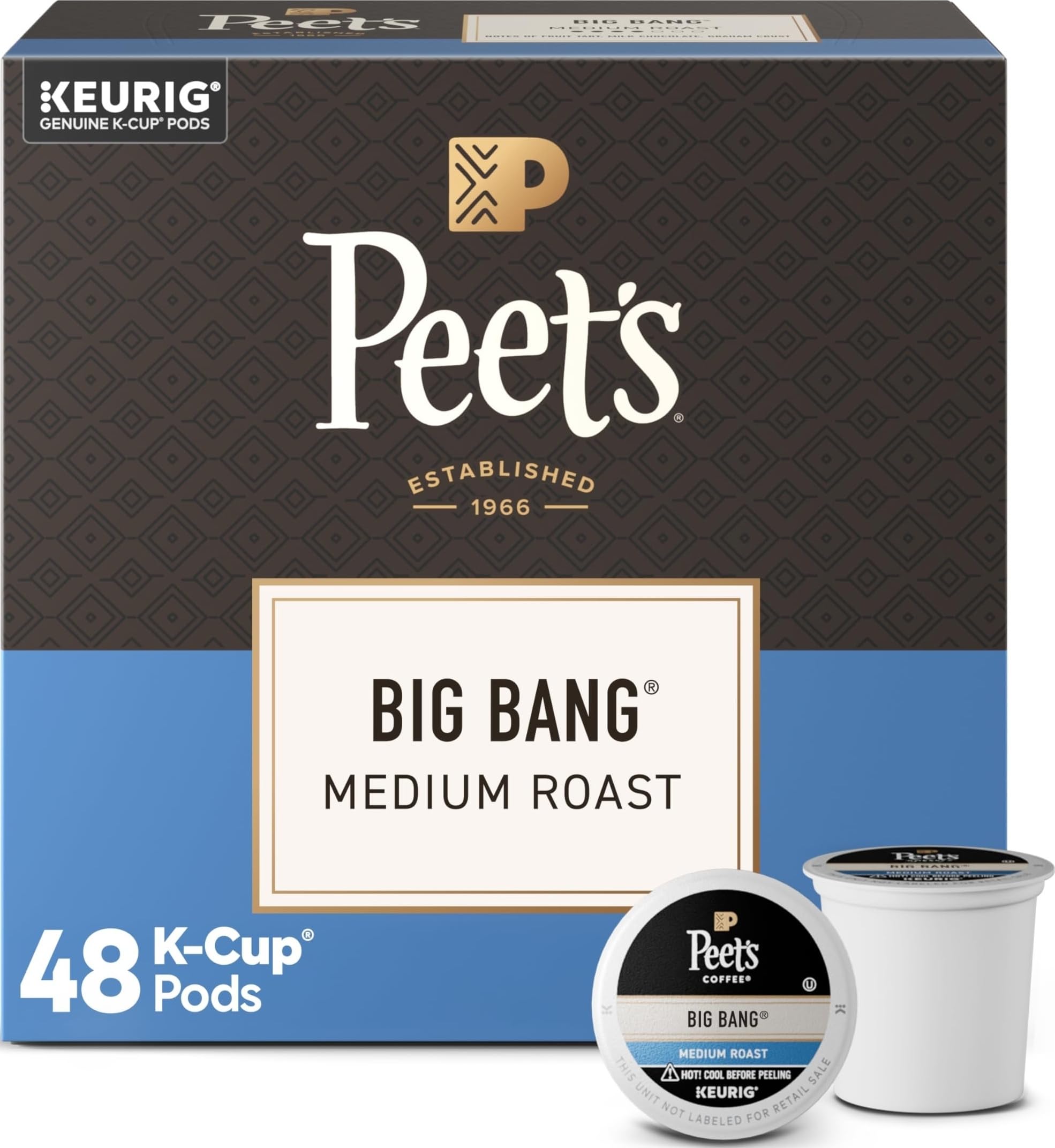 Peet's Coffee, Cápsulas Keurig K-Cup de tostado medio, 100% café arábica - Big Bang 48 unidades (1 caja de 48 cápsulas)