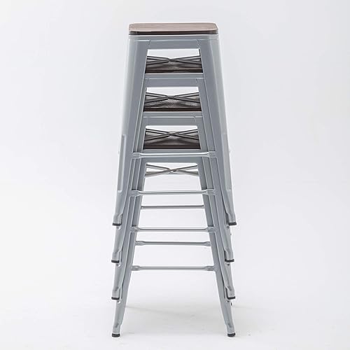 Miniatura 34 de Tongli Juego de 4 taburetes de bar de 24 pulgadas, apilables, de altura de mostrador, taburetes de bar de metal sin espalda, taburetes de mostrador