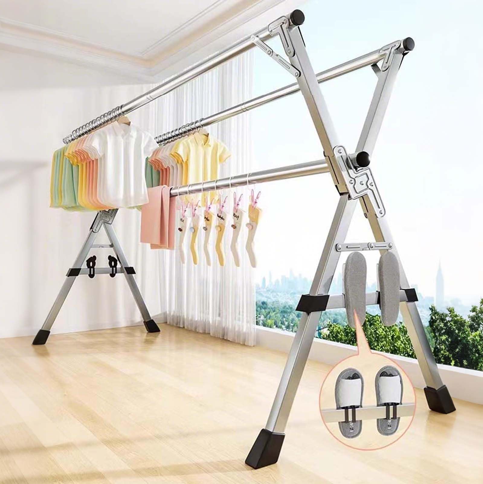 Este tendedero Plegable de Alta Resistencia, Plegable, Soporte para Colgar Ropa Ajustable, Organizador de Ropa Que Ahorra Espacio, con 20 Ganchos Resistentes al Viento, para sábanas y Mantas