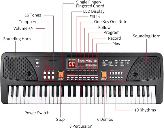Electronic Keyboard Piano 61 Keys Electronic Organ With Microphone Digital Keyboard Electric Piano With LED Display Built-in Dual Stereo Speakers