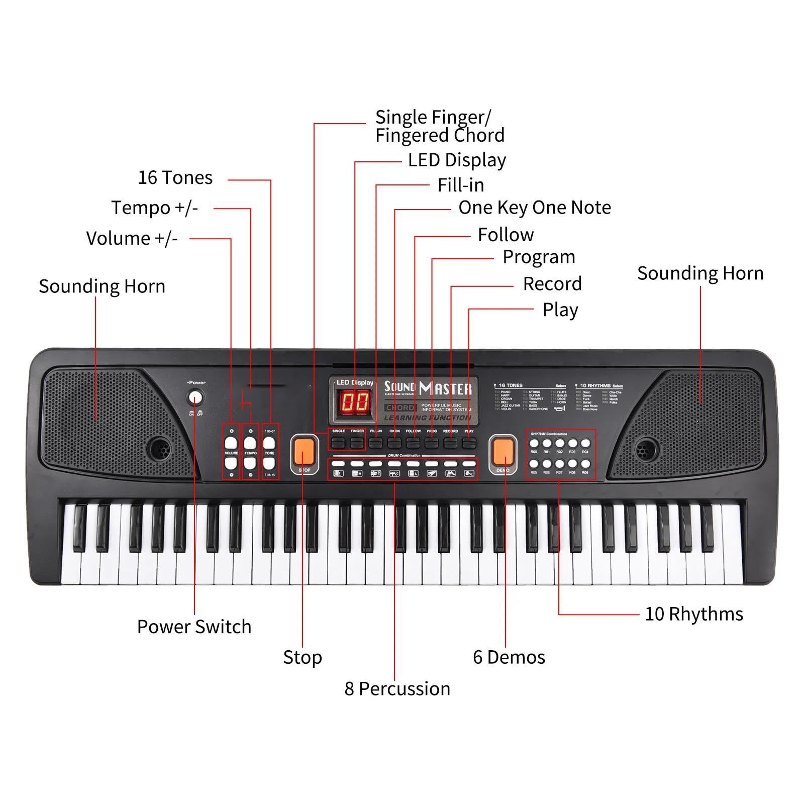 Tastiera Elettronica Professionale Organo Elettronico A 61 Tasti Con Microfono Tastiera Digitale Pianoforte Elettrico Con Display LED Doppi Altoparlanti Stereo Integrati