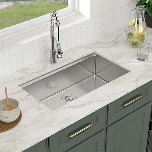 Miniatura 8 de Logmey - Fregadero de cocina de montaje inferior 32 x 19 pulgadas, fregadero de cocina de acero inoxidable calibre 16 con accesorios