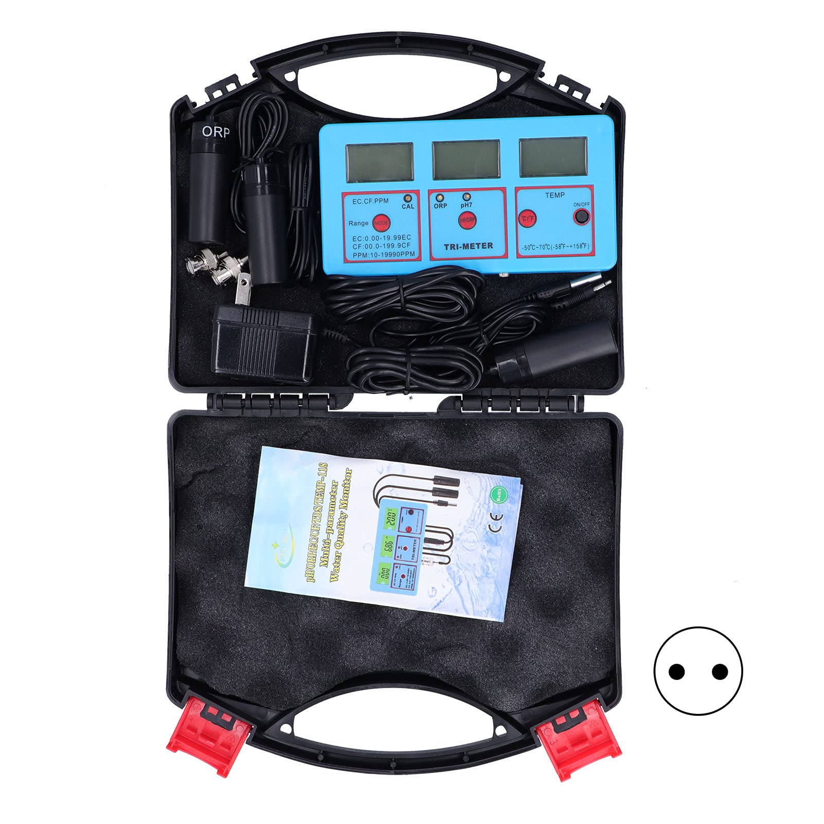 Alvinlite Tester della qualità dell'Acqua, Monitor della qualità dell'Acqua multiparametro Display LCD retroilluminato ORP PH EC TDS CF Temp Tester(EU 220V)