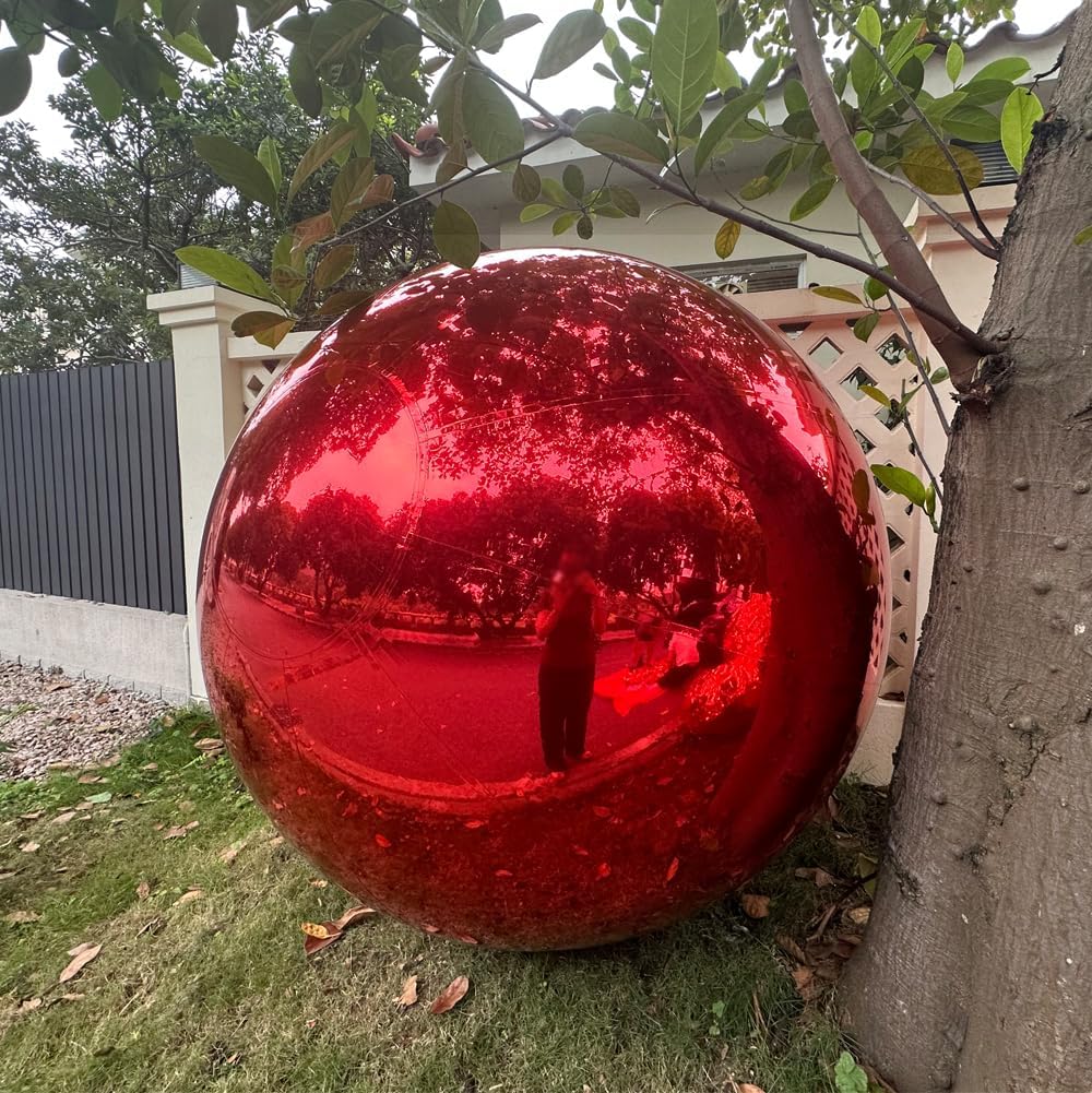 Red Inflatable Mirror Ball Reusable Big Shinny PVC Disco Ball Giant Airtight Hanging&Standing Mirror Balloon for Events & Stage Party, Advertising, Shows Decoration (1 Piece,0.6m,Without Pump)