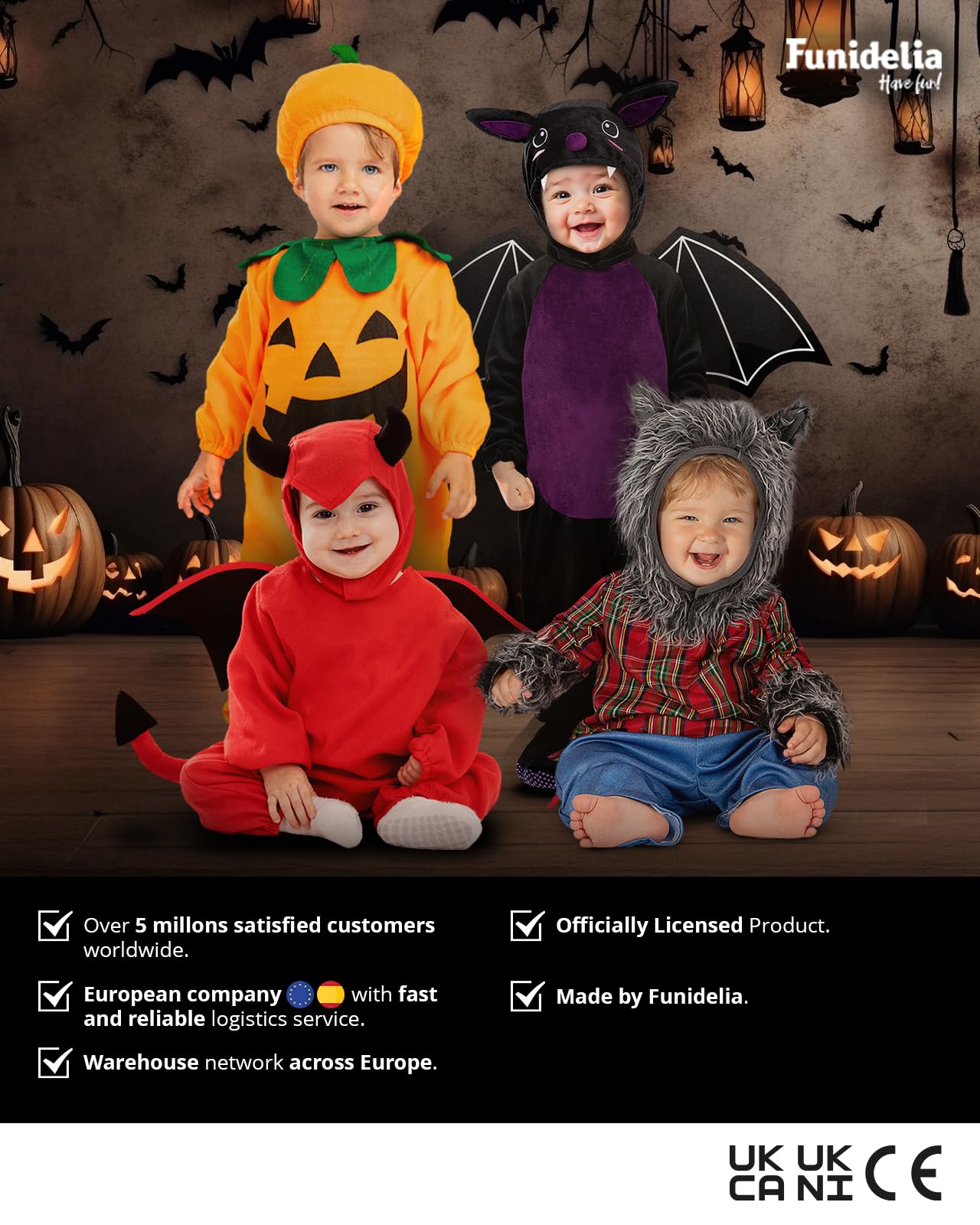 Funidelia Déguisement de Diable pour Bébé avec combinaison, capuche, ailes et queue, Tenue de Démon, Déguisements de Halloween et Carnaval