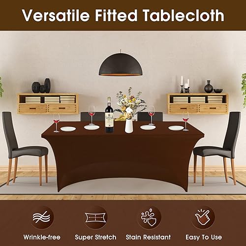 Miniatura 4 de Paquete de 2 manteles de elastano de 6 pies con mantel elástico, fáciles de poner, ajustables, para decoración de bodas, fiestas, eventos, cenas,