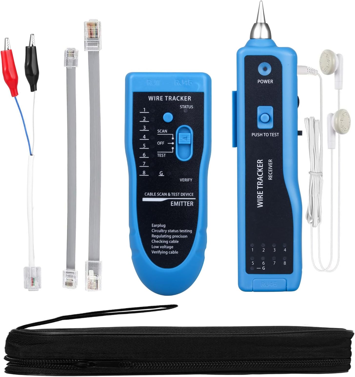 Cable Tracer Ethernet Network Cable Tester RJ45 RJ11 - Wire Toner Tracker CAT5 CAT6 Continuity Tester - Tone Generator and Probe Kit Telephone Line Finder Locator Detector Tool - Blue