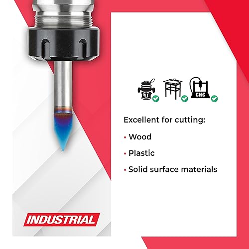 Miniatura 3 de Amana Tool 45632-K Spektra Extreme Tool Life Coated 45632-K Grabado de 45 grados de ancho de punta x 14 SHK x 2 pulgadas de largo Broca de enrutador