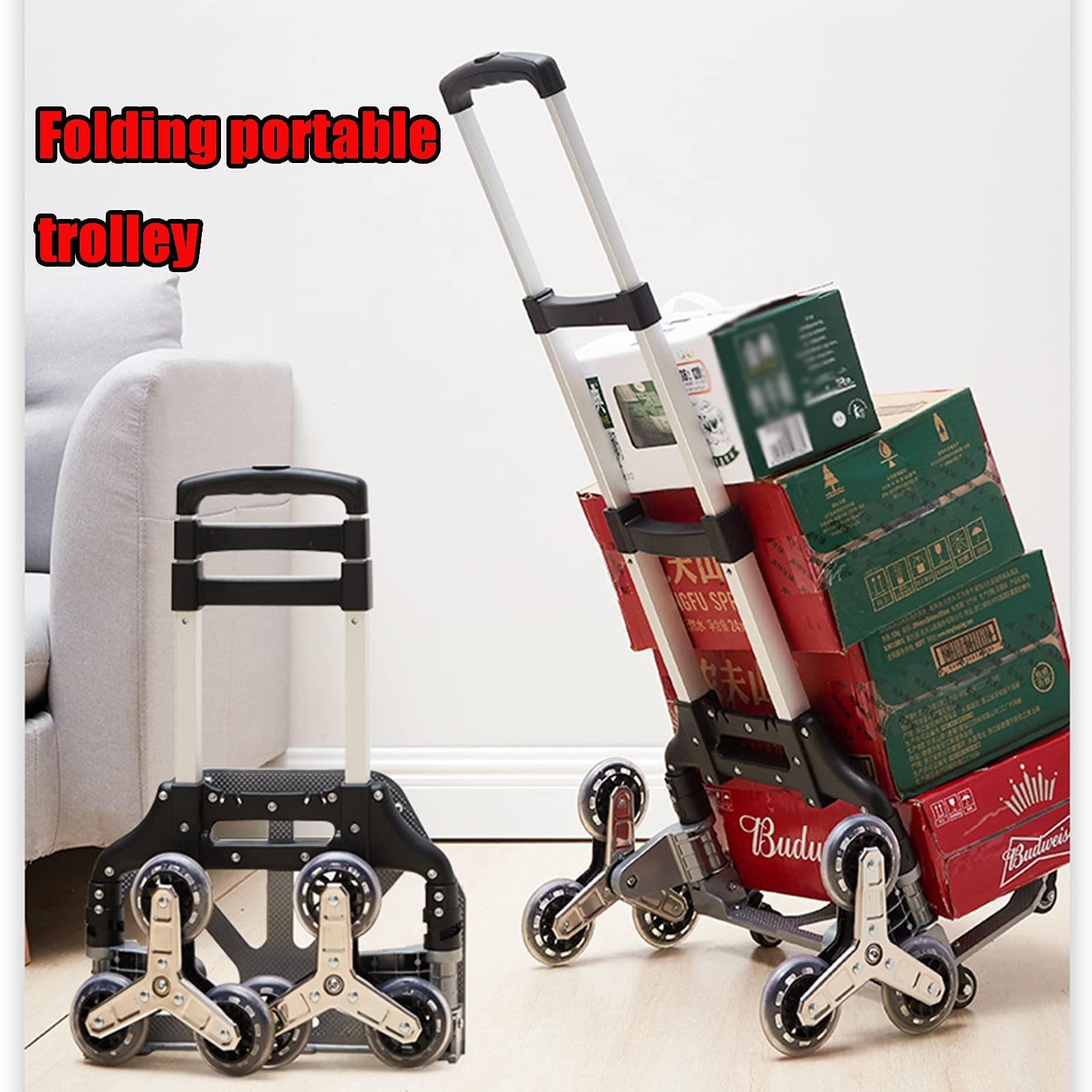 Carro para Subir escaleras, carretillas manuales, carretillas manuales Plegables, Carro para Subir escaleras Resistente con Capacidad de 70 kg, Carro de Mano portátil de aleación de Aluminio