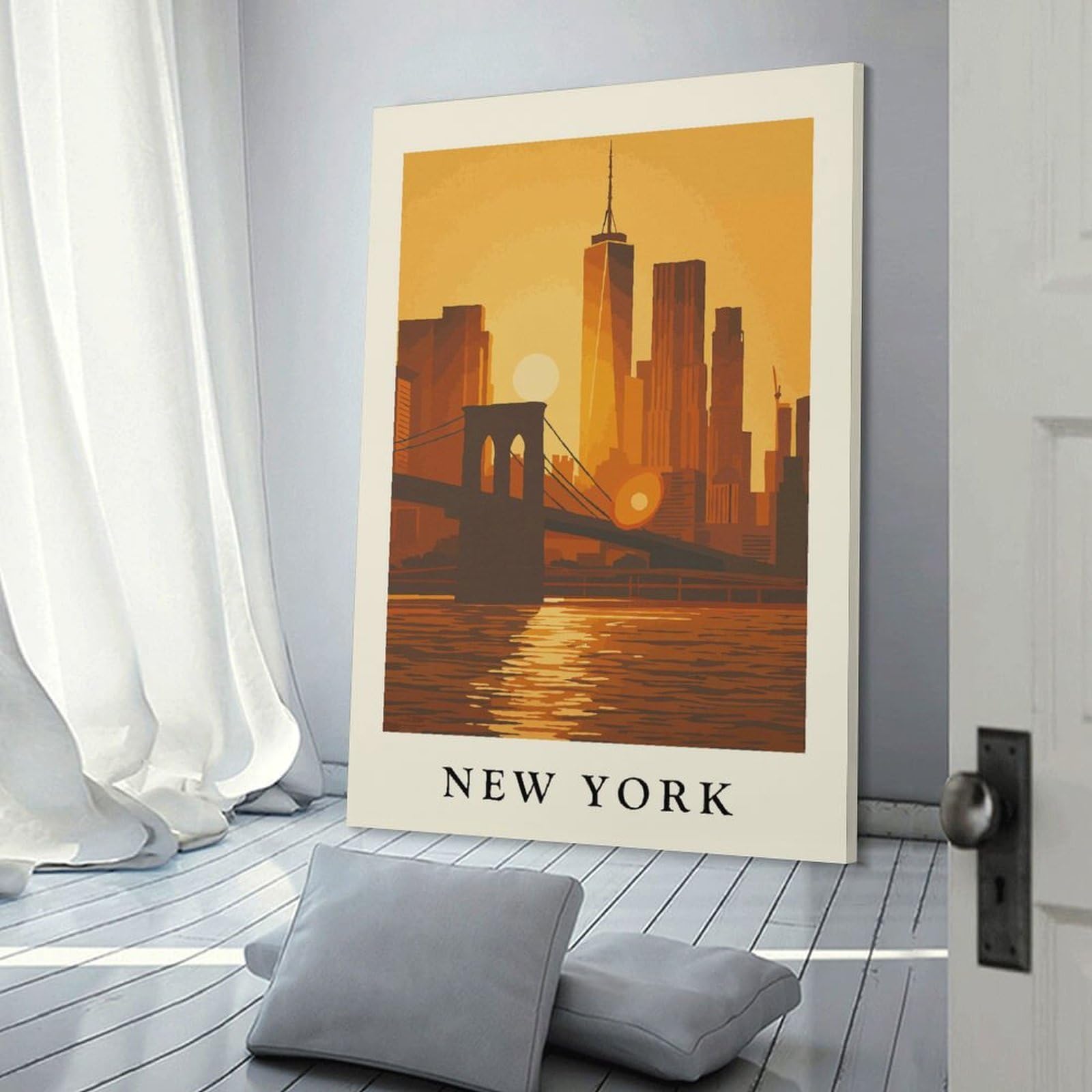 Junmoney Home Decor Wall Art New York Cityscape Art Print, 20x30inch(50x75cm), for Flats, Guest Rooms Or Compact Rooms, Wall Decor with Flexible Room Appeal