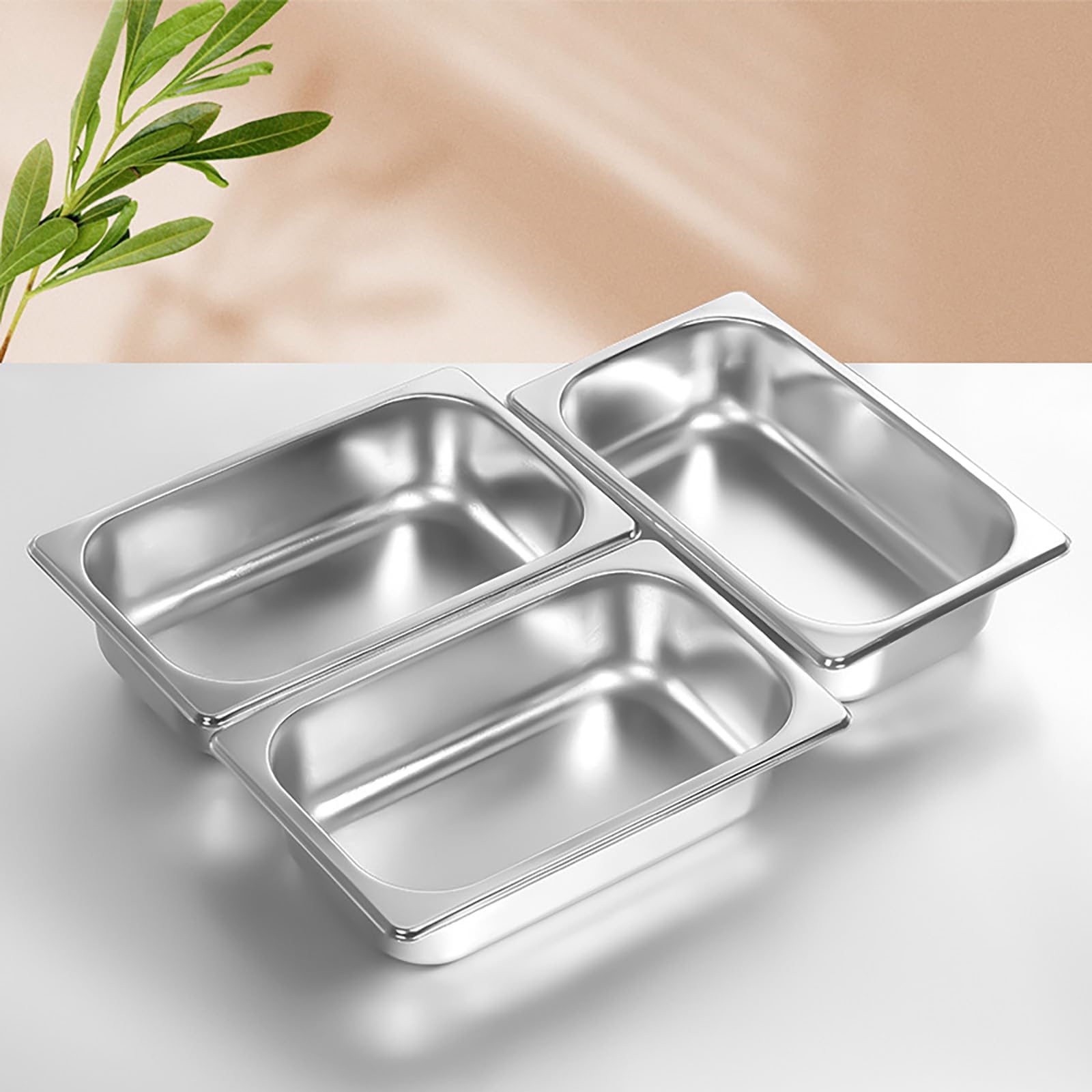 Plat Four Rectangulaire 3x Bac Inox Avec Couvercle - 3L - 32.5 x 17.5 x 6.5cm, Robuste, Durable et Facile à Nettoyer, Adapté aux Fours et Réfrigérateurs de Cuisine
