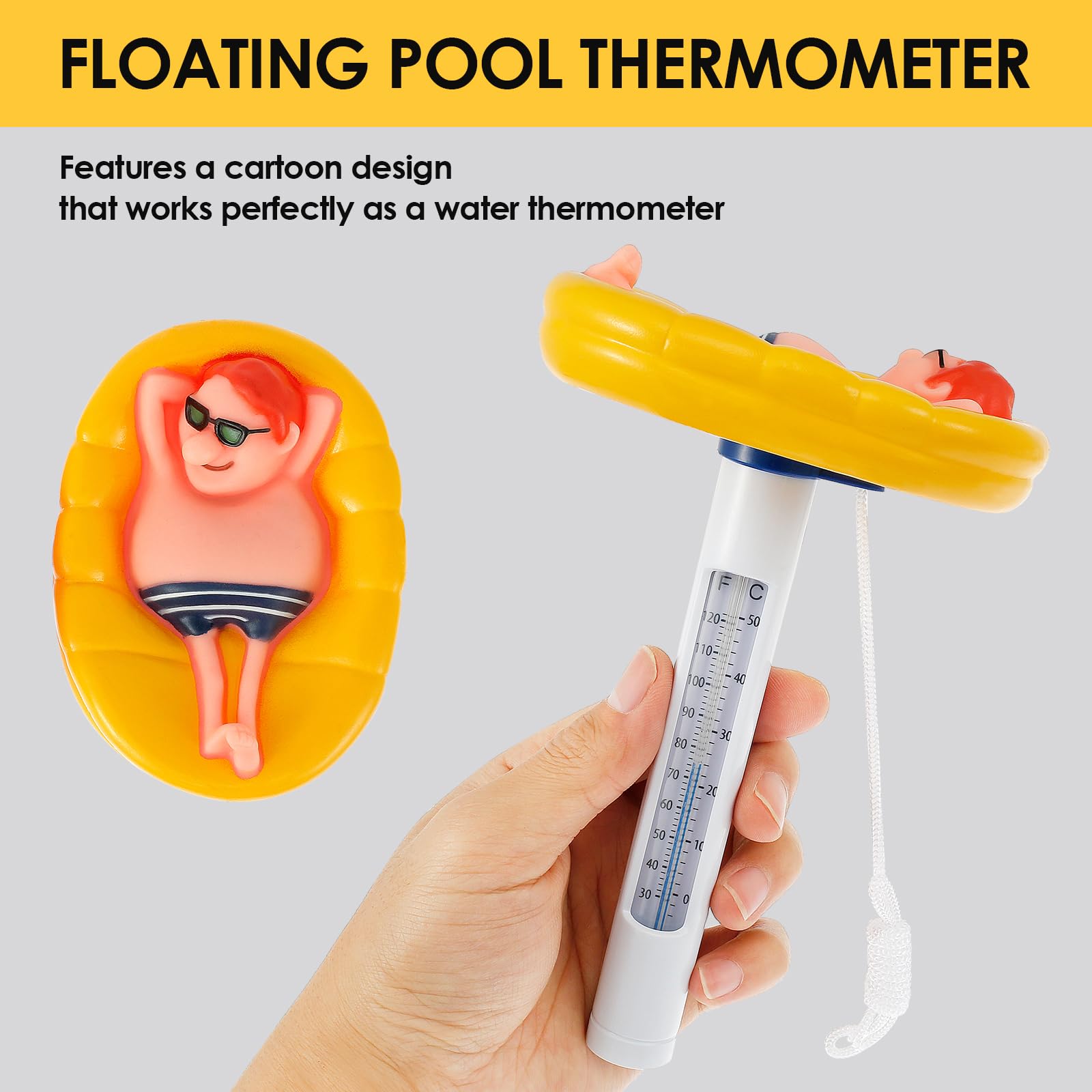 2Pcs Floating Pool Thermometer, Floating Water Thermometer, Pool Temperature Thermometer, Funny Pool Thermometer Easy Read for Indoor Outdoor Swimming Pools Spas Hot Tubs 17×11cm