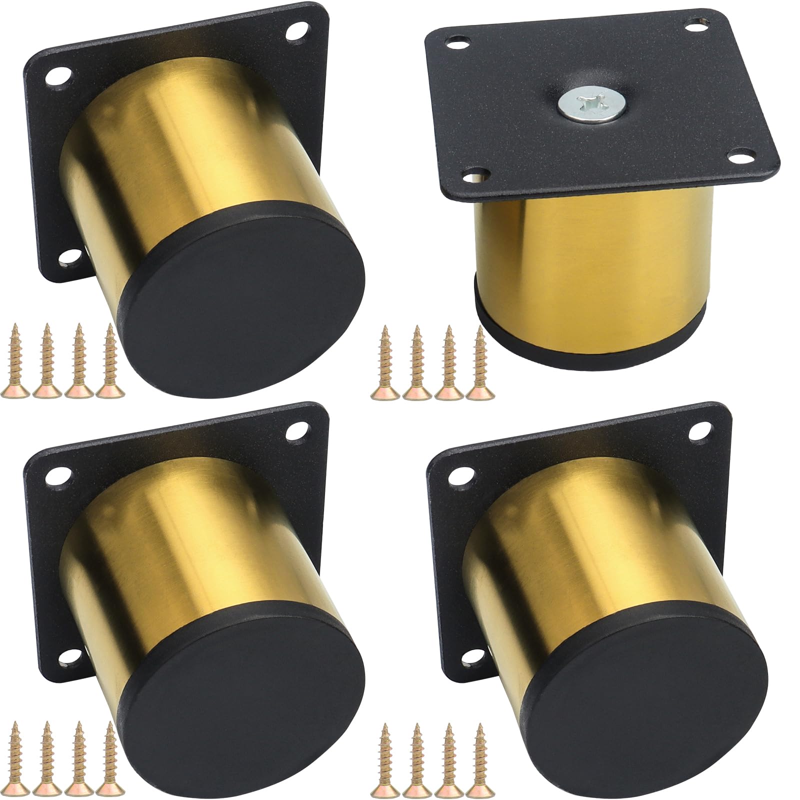 LHNNDM 4 Pcs 5cm Gold Furniture legs, round metal Cabinet legs, Stainless Steel sofa feet with mounting screws for Bed, Nightstand, cabinet, office workbench (Gold, 5cm)