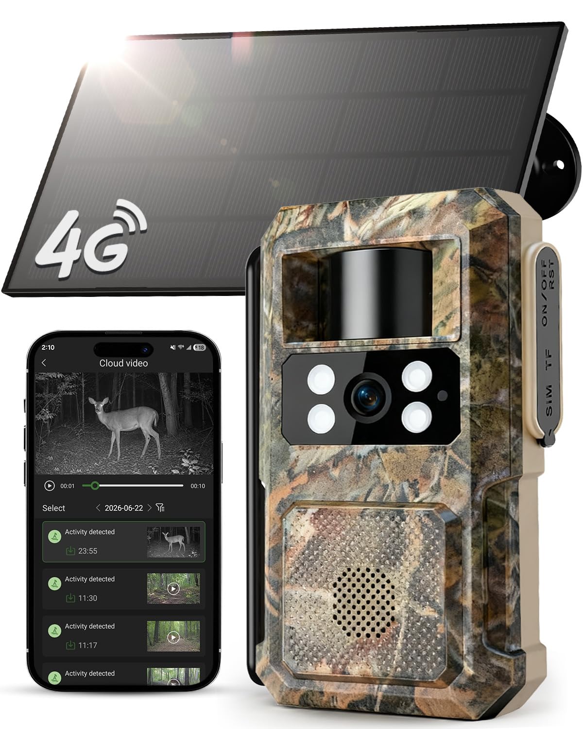 Caméra de chasse solaire HD 2,5 K avec vision nocturne, caméra de jeu cellulaire 4G LTE - Temps de déclenchement 0,2 s activé par le mouvement