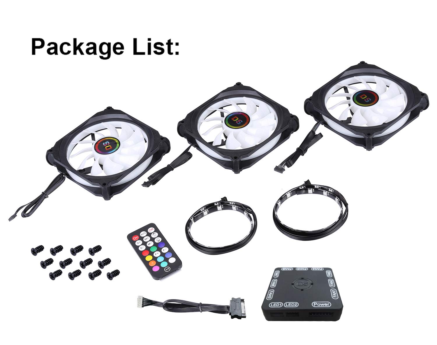 DS Axis Rainbow LED Addressable RGB 120MM Case Fan with Controller for