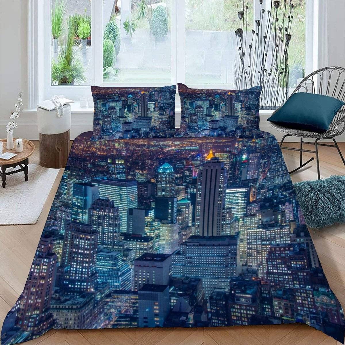 LUORU Single Duvet Cover New York 135x200 cm 3D Print Modern City View Bedding Set with Zipper Closure Ultra Soft Microfiber Kids Boys Girls Teens Comforter Quilt Cover with 2 Pillowcase 50x75